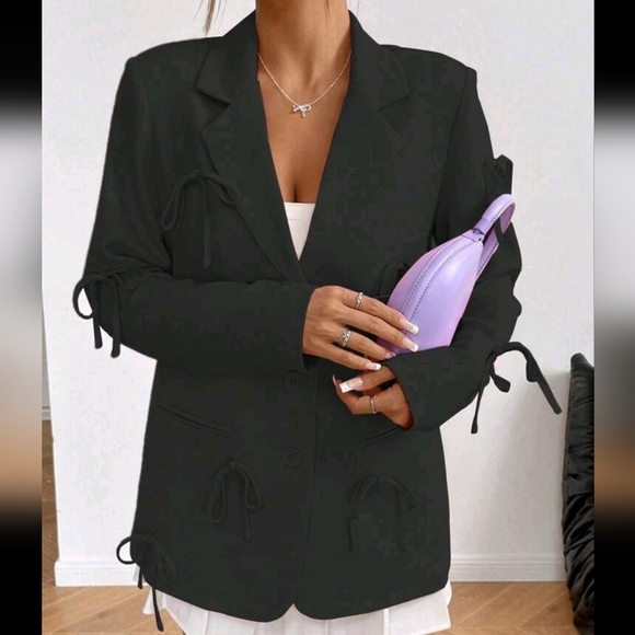 Women's Minimalist Bowknot Design Blazer Jacket, Casual & Fashionable For Everyd - Picture 3 of 4